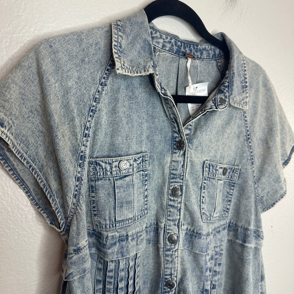 Free People Ronnie Denim‎ Mini Dress In Worn In Wash Size XS NWT - Picture 10 of 11